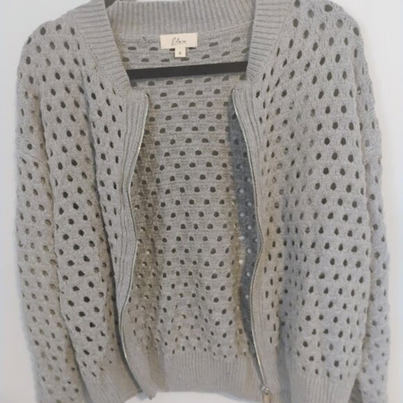 Elan Women's Open-Knit Zip-Up Sweater in Light Gray Size S - Picture 3 of 6